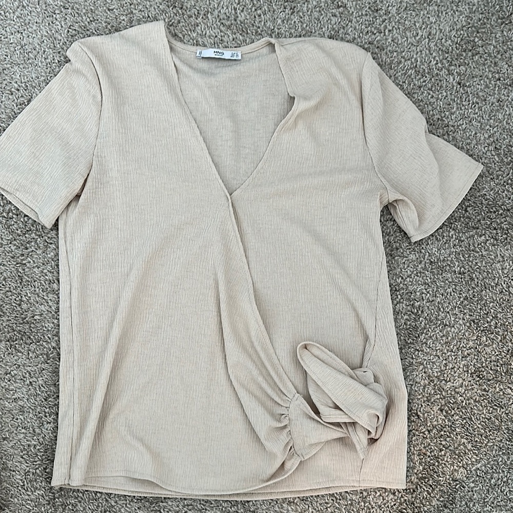 Beige XS blouse with tie from Mango